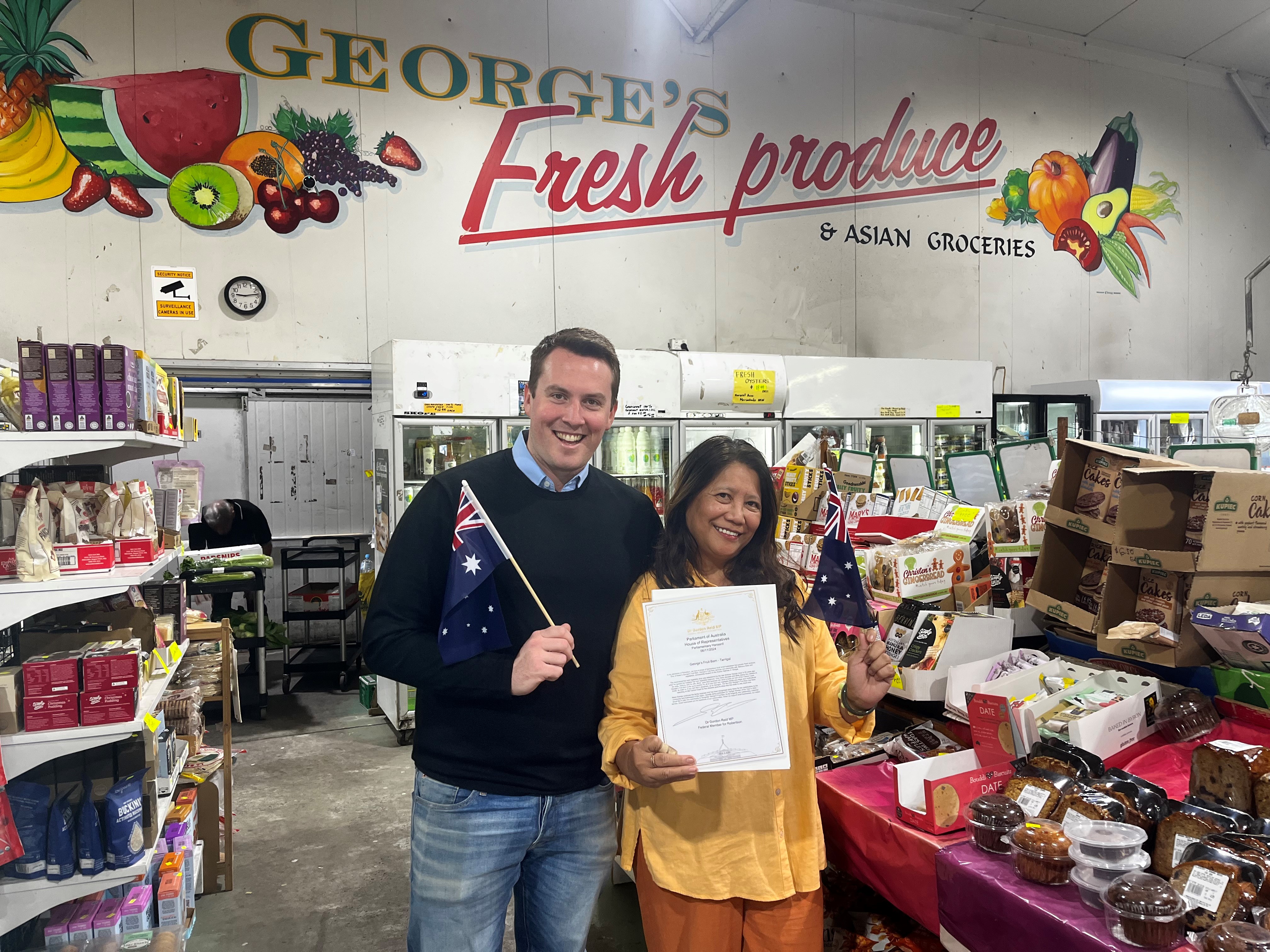 GEORGE’S FRUIT BARN RECOGNISED IN THE AUSTRALIAN PARLIAMENT Main Image